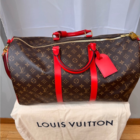 Louis Vuitton Monogram Keepall 50 Boston Travel Hand Bag RARE RED - Picture 12 of 16